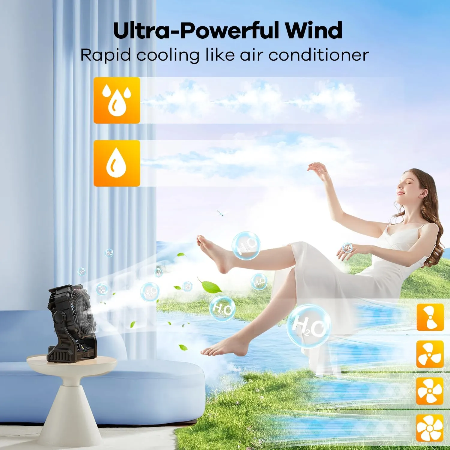 Misting Fan Portable with RGB Lantern, 20000 mAh Rechargeable Camping Mist Fan with Emergency Hurricane Supplies, Perfect Cooling Mister for Outdoor Travel