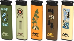 MK Lighter Outdoor Series Alpine Set 5-Pack Assorted Design Multipurpose Refillable, Windproof Flame, Slip Guard Candle & BBQ, Prepping & Camping Supplies, Survival Lighters (Explore)