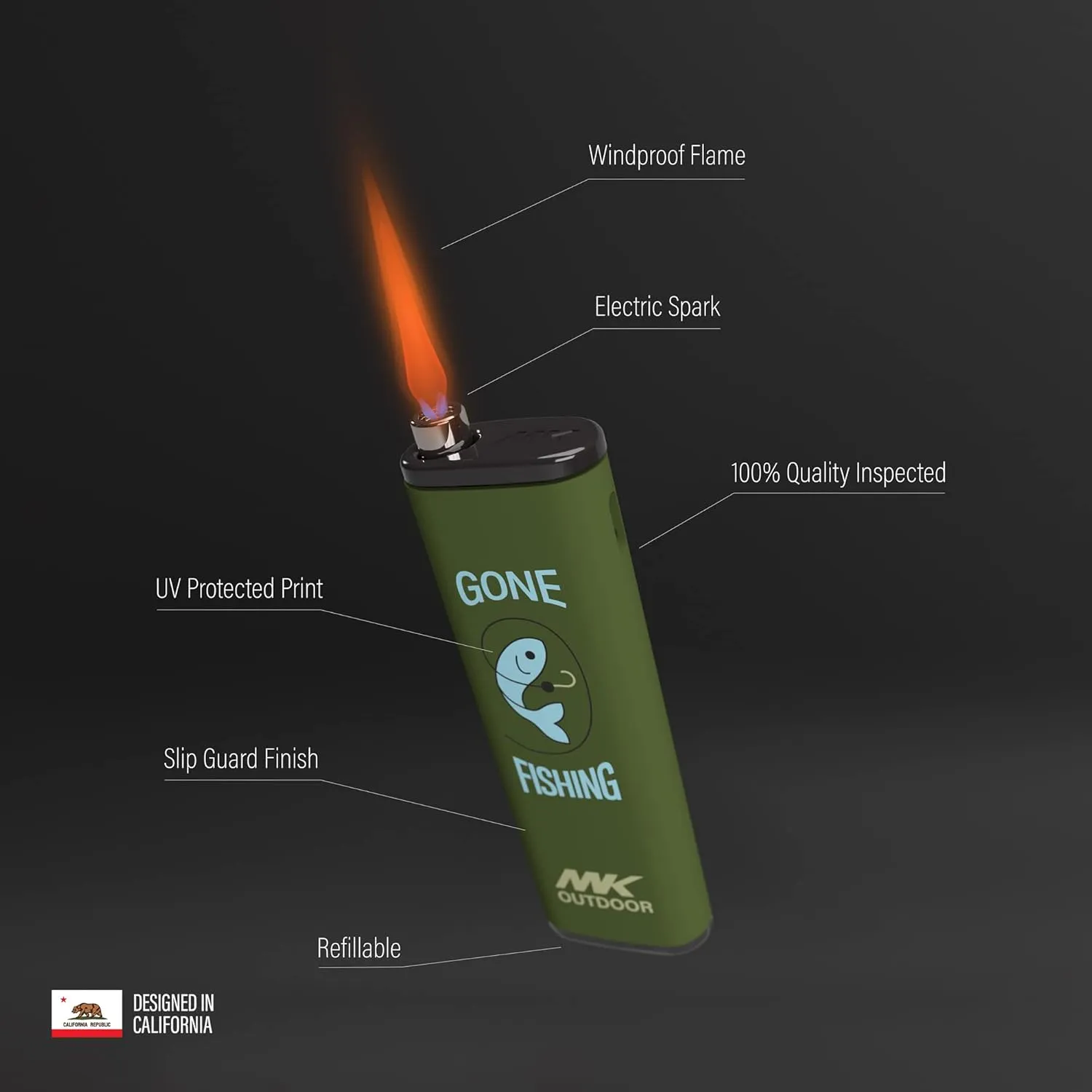 MK Lighter Outdoor Series Alpine Set 5-Pack Assorted Design Multipurpose Refillable, Windproof Flame, Slip Guard Candle & BBQ, Prepping & Camping Supplies, Survival Lighters (Explore)