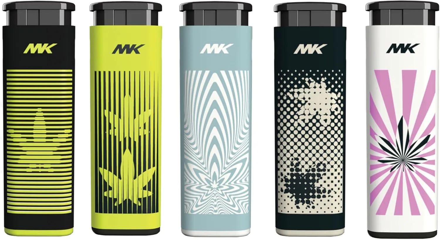 MK Wind Proof Jet Flame Lighters, 5PCS Striking Design, Ideal as Lighters for Candle, Camping, Outdoor use, Butane Refillable Lighter (Leaf-5PC)
