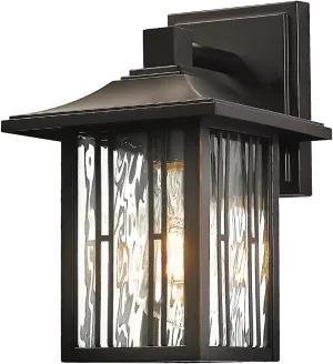 Modern Outdoor Wall Lights, Exterior Porch Lights Fixture Wall Mount, Waterproof Outside Wall Sconce with Water Ripple Glass, Oil Rubbed Bronze Patio Wall Lantern for Garage, House, 1 Pack