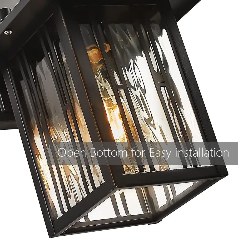 Modern Outdoor Wall Lights, Exterior Porch Lights Fixture Wall Mount, Waterproof Outside Wall Sconce with Water Ripple Glass, Oil Rubbed Bronze Patio Wall Lantern for Garage, House, 1 Pack