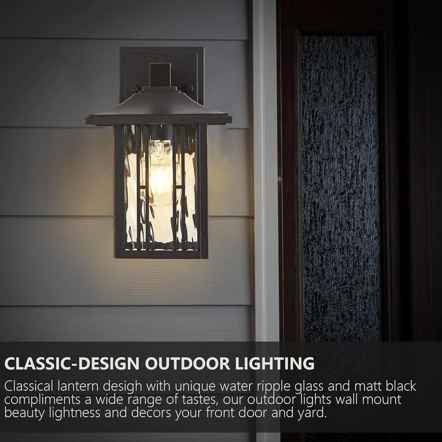 Modern Outdoor Wall Lights, Exterior Porch Lights Fixture Wall Mount, Waterproof Outside Wall Sconce with Water Ripple Glass, Oil Rubbed Bronze Patio Wall Lantern for Garage, House, 1 Pack