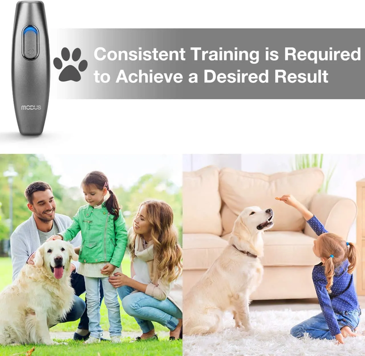 MODUS Bark Control Device - Anti Barking Device, 2-in-1 Dog Training Tool, 16.4 Ft Large Control Range, Safe to Use, Dog Silencer Dogs, Ultrasonic Dog Whistle Indoor&Outdoor