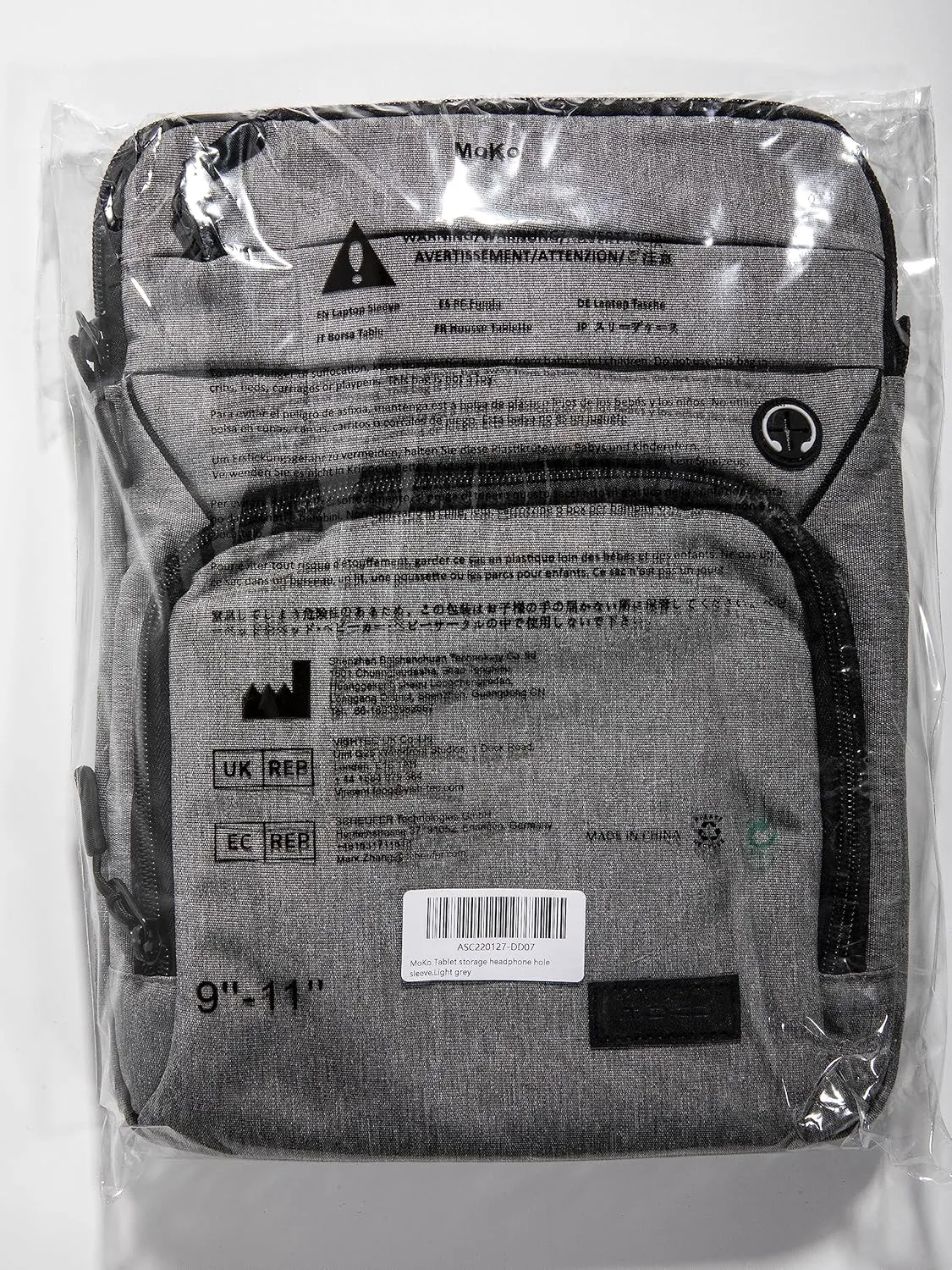 MoKo 9-11 Inch Tablet Sleeve Bag, Fits 11 inch iPad Air M3, iPad A16 2025, Pro 11 M4, 10/9/8/7th, Tab S8/S9 11, Multifunctional Bag with Shoulder and Headphone Port, Light Gray