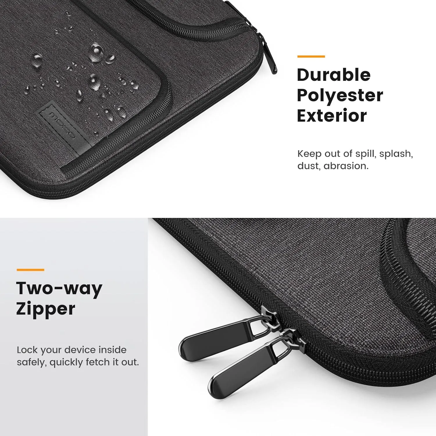 MoKo 9-11 Inch Tablet Sleeve Bag, Fits iPad Air 5/4th 10.9, iPad Pro 11 Inch, iPad 9/8th 10.2, iPad 10th 10.9, Tab S8/S9 11",Waterproof Polyester Bag with Double Pockets,Retractable Handle, Black&Gray