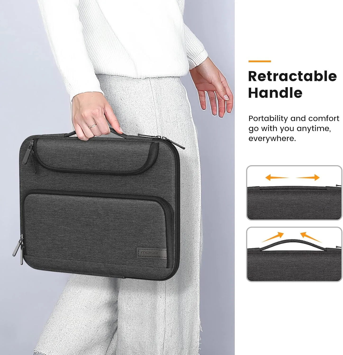 MoKo 9-11 Inch Tablet Sleeve Bag, Fits iPad Air 5/4th 10.9, iPad Pro 11 Inch, iPad 9/8th 10.2, iPad 10th 10.9, Tab S8/S9 11",Waterproof Polyester Bag with Double Pockets,Retractable Handle, Black&Gray