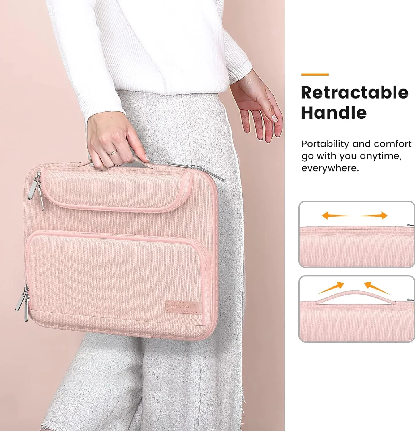 MoKo 9-11 Inch Tablet Sleeve Bag, Pink - iPad Air 5/4, iPad Pro 11, Tab S8/S9 11 - Waterproof Polyester, Double Pocket, Retractable Handle
