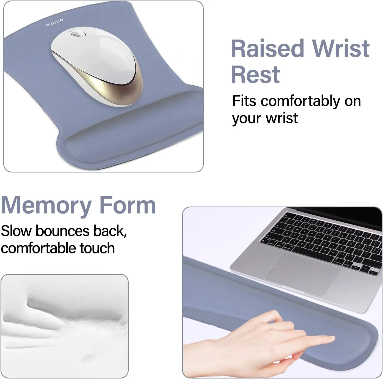 MOSISO Keyboard Mouse Pad Set, Large Gaming Mousepad&Keyboard Wrist Rest&Mouse Wrist Rest&Coaster, Ergonomic Non-Slip Mousepad&Easy Typing Cushion with Memory Foam for Home Office, Lavender Gray