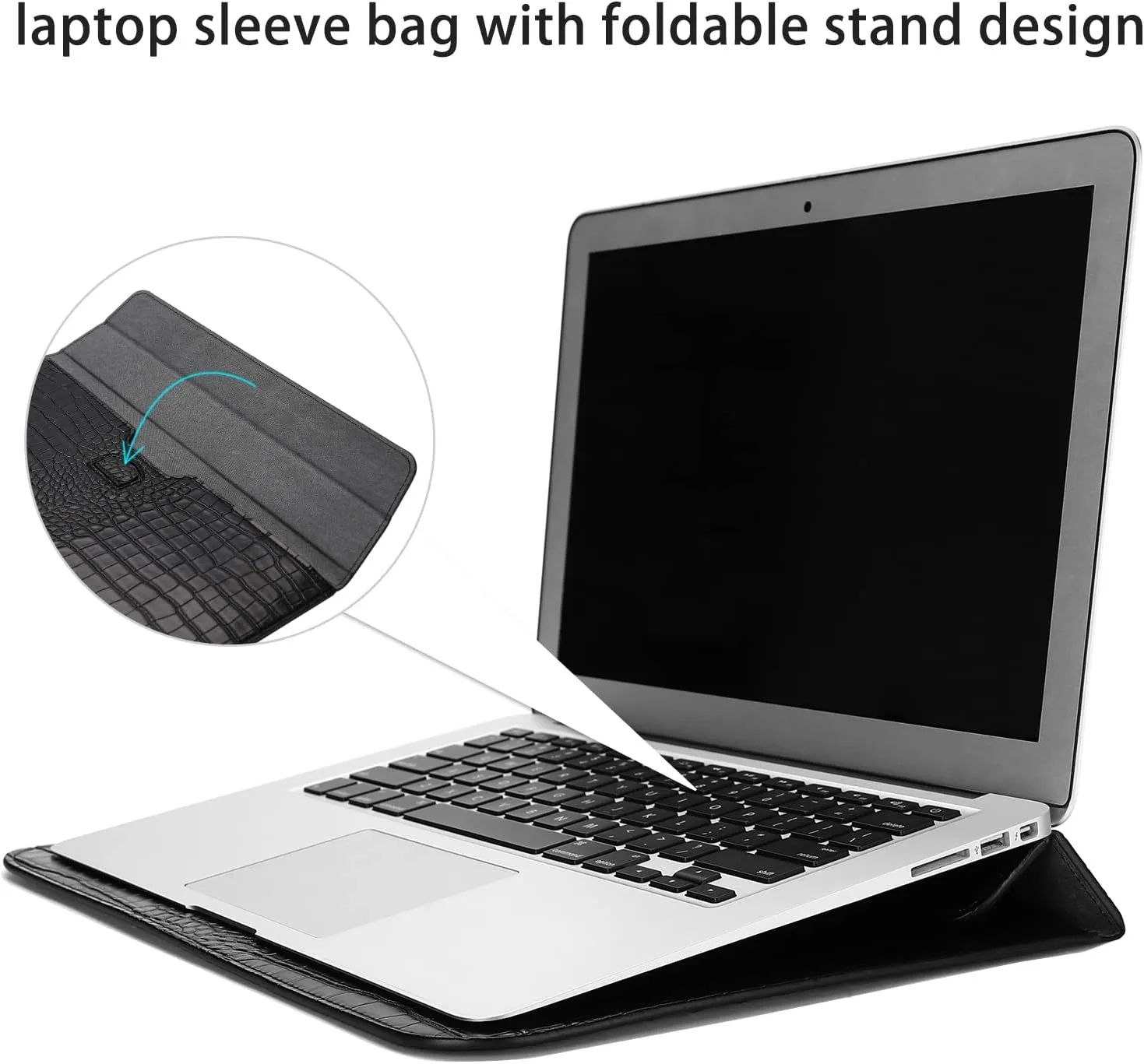 MOSISO Laptop Case 13.3 inch, 13-13.3 inch Laptop Sleeve Compatible with MacBook Air/Pro 13 / Pro 14, HP Dell ASUS Lenovo Notebook, Crocodile Grain PU Leather Flap Case Bag, Black