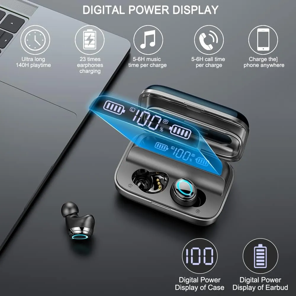 Motast Wireless Earbuds, Bluetooth 5.1 Earbuds with 140H Playtime, Bluetooth Headphones Noise Cancelling Stereo Bass Wireless Earphones in Ear with Mic, USB-C Charging Case, IP7 Waterproof Headset