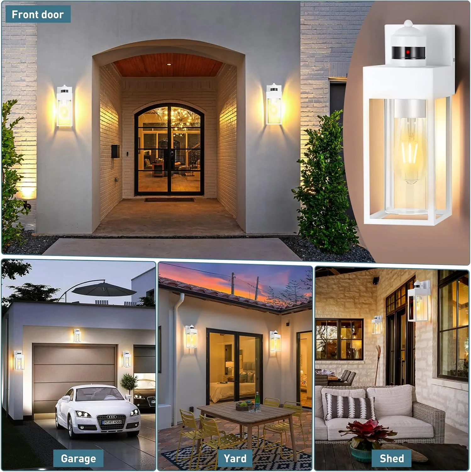 Motion Sensor Outdoor Wall Lanterns, 2-Pack Dusk to Dawn Sconce,3 Lighting Modes Porch Lights, Outside Wall Lights for House Garage Patio