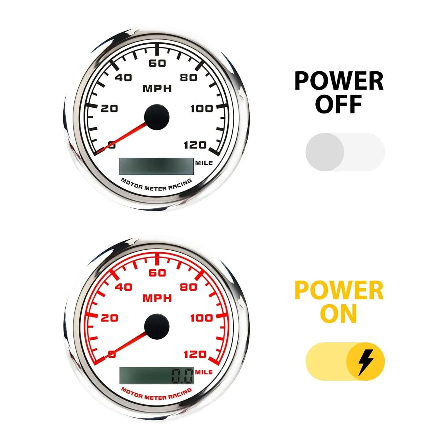 MOTOR METER RACING W PRO Series 6 Gauge Set - 85mm 3-3/8" GPS Speedometer & Tachometer 52mm 2-1/16" Volt, Fuel Level, Water Temperature & Oil Pressure White Dial Red LED - for Car, Boat & Truck