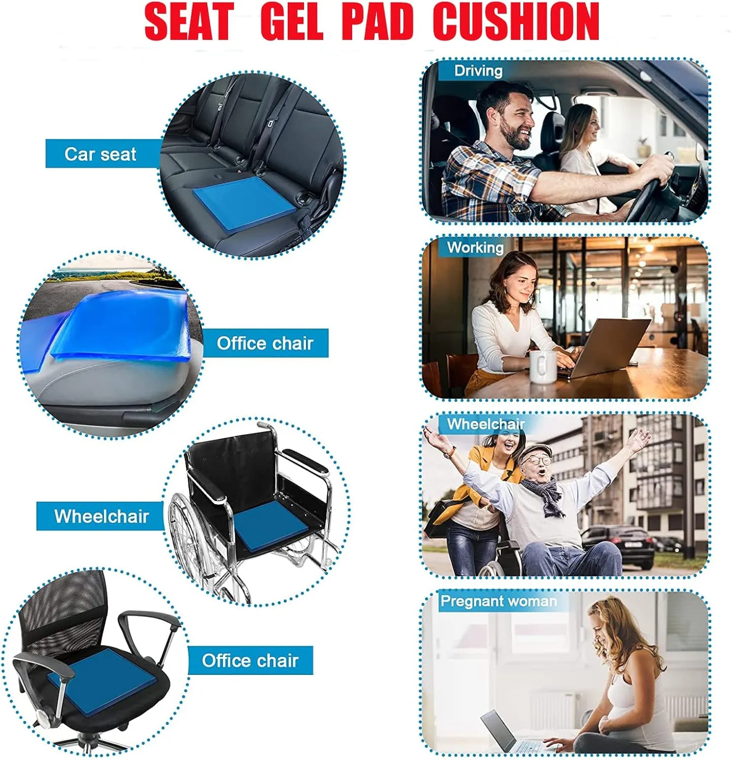 Motorcycle Seat Gel Pad Shock Absorption Mats Reduce Fatigue Comfortable Soft Cooling Fabric Cushion DIY Seat Pad Car Seat Driver Office Chair Seat Cushion(20 x 20 x 2cm)