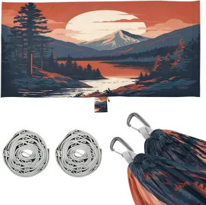 Mountain Lake Camping Hammock, Single Portable Hammocks with Tree Straps & Attached Carry Bag, 330Lbs Capacity Perfect for Outside Indoor Hiking Beach Backpack Travel