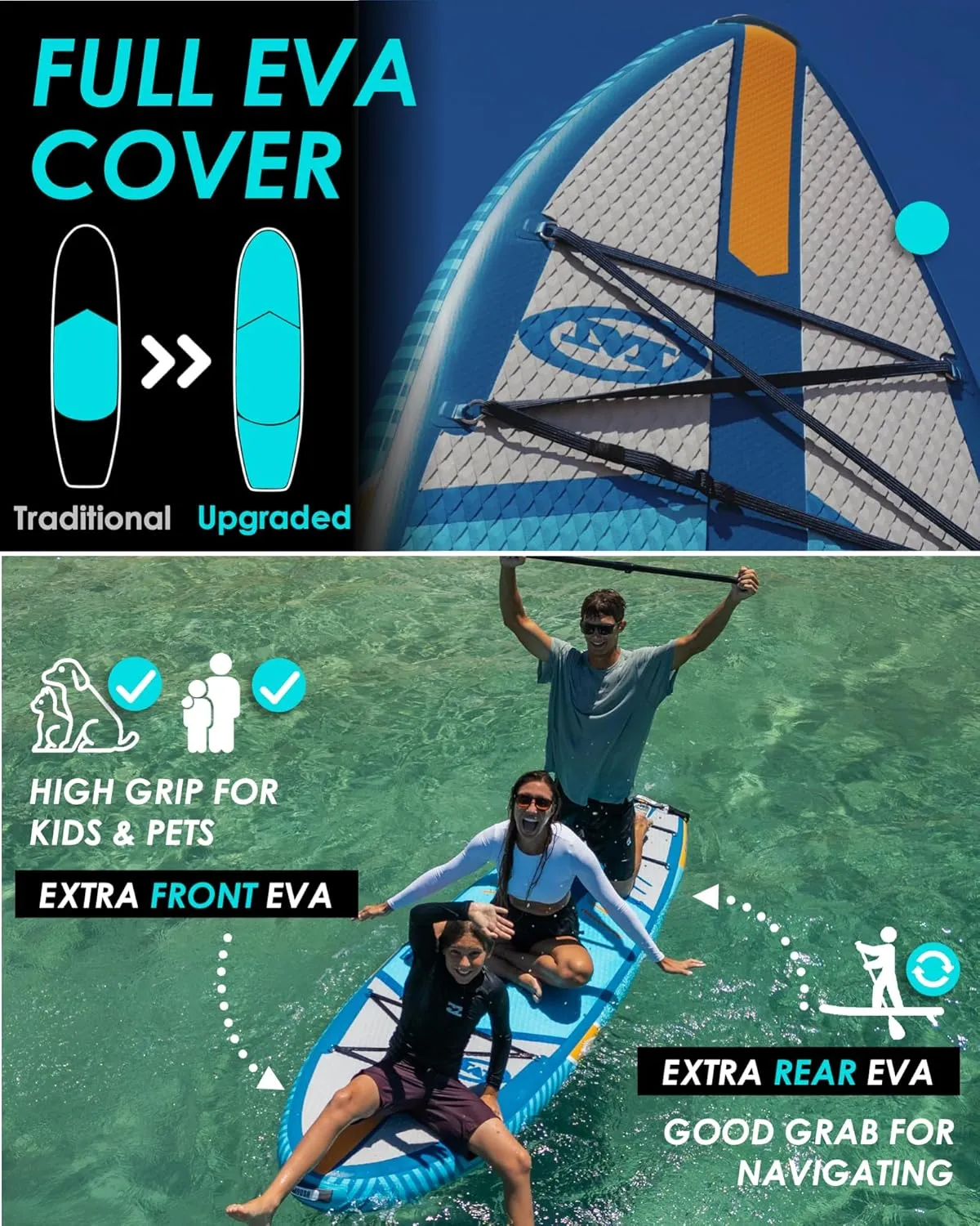 MOUSA 10’8 * 35 Extra Wide Inflatable Stand Up Paddle Board, Stable Paddleboard SUP for 2 People/Family, Anti-Slip Full EVA Deck,Shoulder Strap, 3 Handles, 100L Backpack, All-Round Sup Board, Big Fin