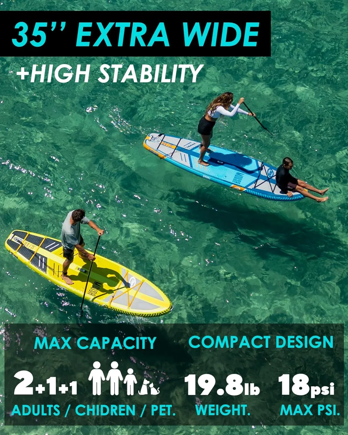 MOUSA 10’8 * 35 Extra Wide Inflatable Stand Up Paddle Board, Stable Paddleboard SUP for 2 People/Family, Anti-Slip Full EVA Deck,Shoulder Strap, 3 Handles, 100L Backpack, All-Round Sup Board, Big Fin