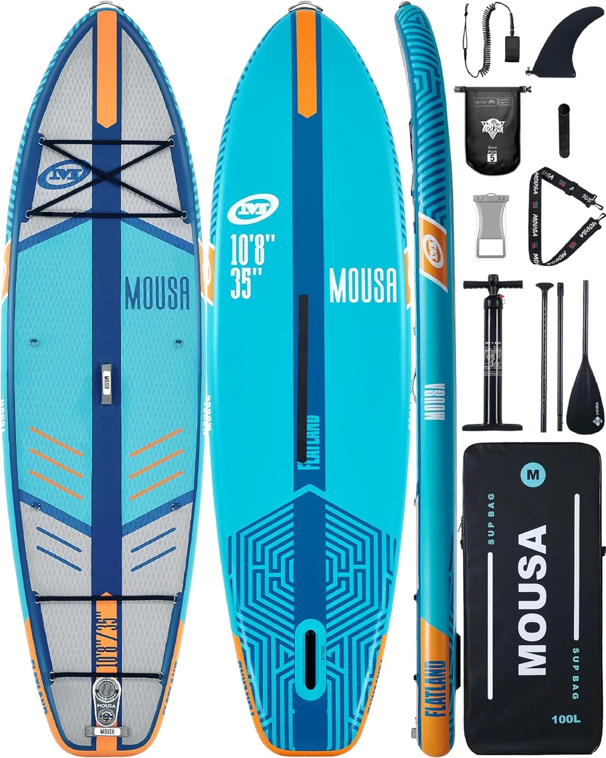MOUSA 10’8 * 35 Extra Wide Inflatable Stand Up Paddle Board, Stable Paddleboard SUP for 2 People/Family, Anti-Slip Full EVA Deck,Shoulder Strap, 3 Handles, 100L Backpack, All-Round Sup Board, Big Fin