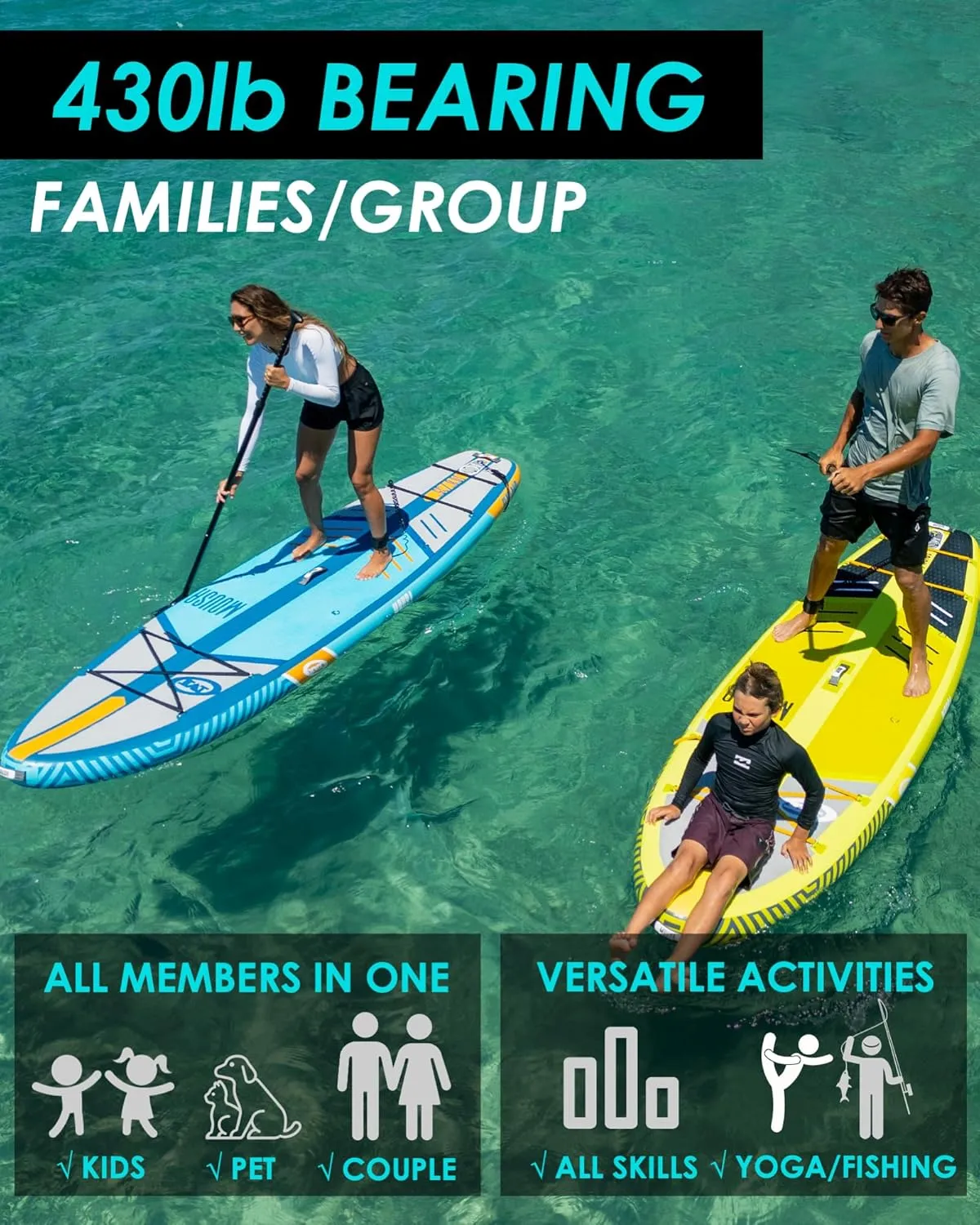 MOUSA 10’8 * 35 Extra Wide Inflatable Stand Up Paddle Board, Stable Paddleboard SUP for 2 People/Family, Anti-Slip Full EVA Deck,Shoulder Strap, 3 Handles, 100L Backpack, All-Round Sup Board, Big Fin