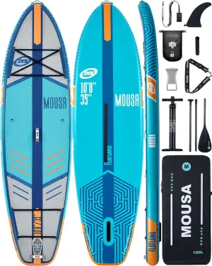 MOUSA 10’8 * 35 Extra Wide Inflatable Stand Up Paddle Board, Stable Paddleboard SUP for 2 People/Family, Anti-Slip Full EVA Deck,Shoulder Strap, 3 Handles, 100L Backpack, All-Round Sup Board, Big Fin