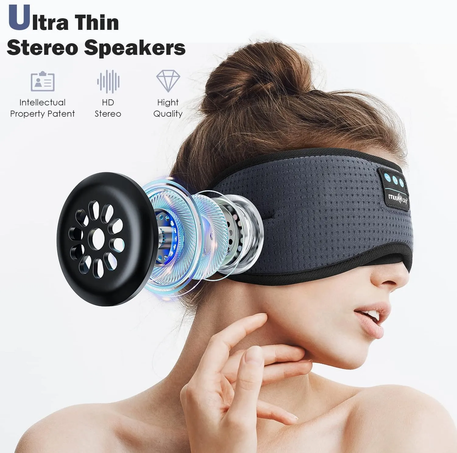 MUSICOZY White Noise Bluetooth Sleep Mask with 8 Soothing Sounds & 3D Wireless Sleep Headphones, Bluetooth Sleeping Headphones for Yoga Travel Office Relaxation, Tech Gadgets Gifts, Gray
