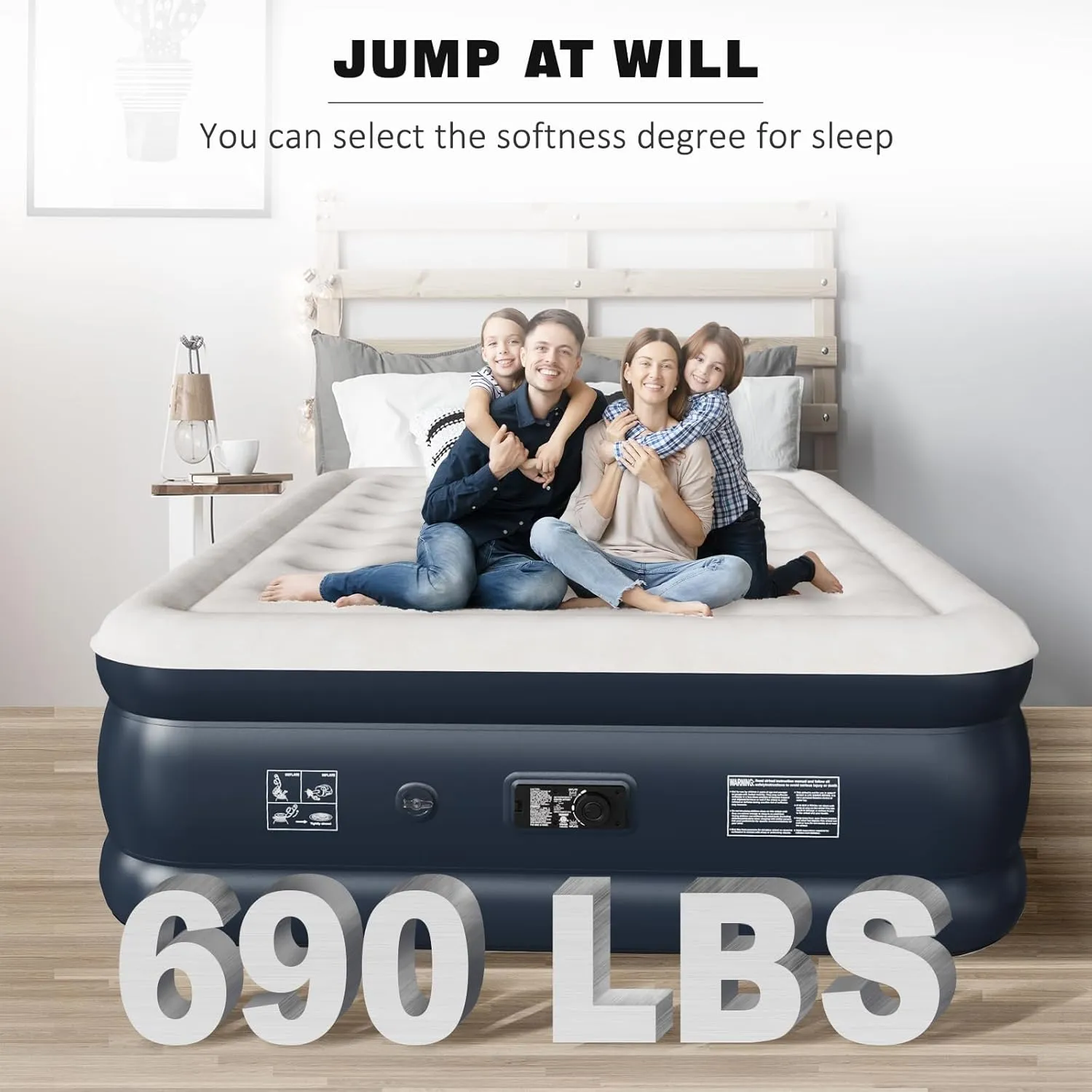 nalone Air Mattress Queen with Built in Pump, 18'' Raise Luxury Inflatable Mattress, 2025 Upgraded Fast Blow Up Mattress with Carry Bag, Portable Air Bed for Home, Travel & Camping, 690lbs Max