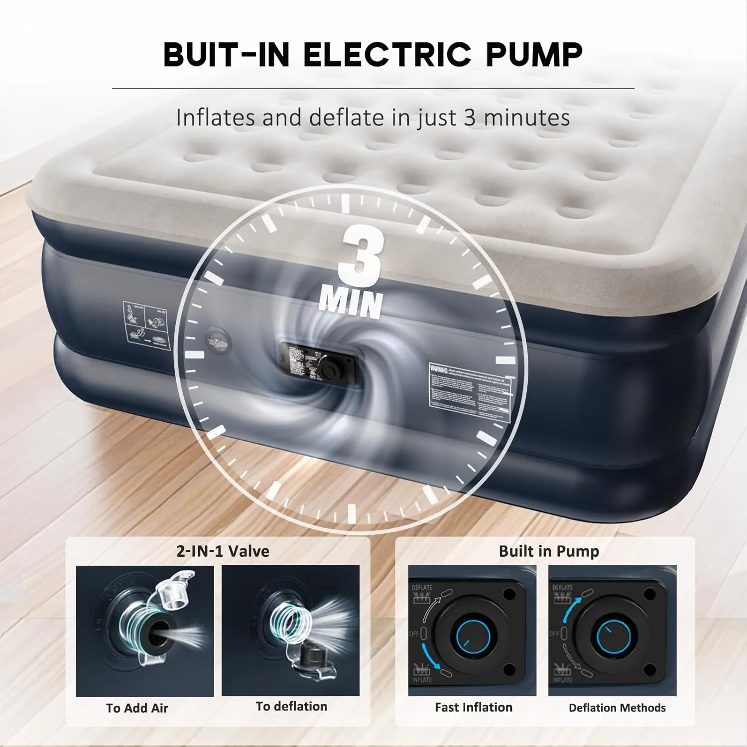 nalone Air Mattress Queen with Built in Pump, 18'' Raise Luxury Inflatable Mattress, 2025 Upgraded Fast Blow Up Mattress with Carry Bag, Portable Air Bed for Home, Travel & Camping, 690lbs Max