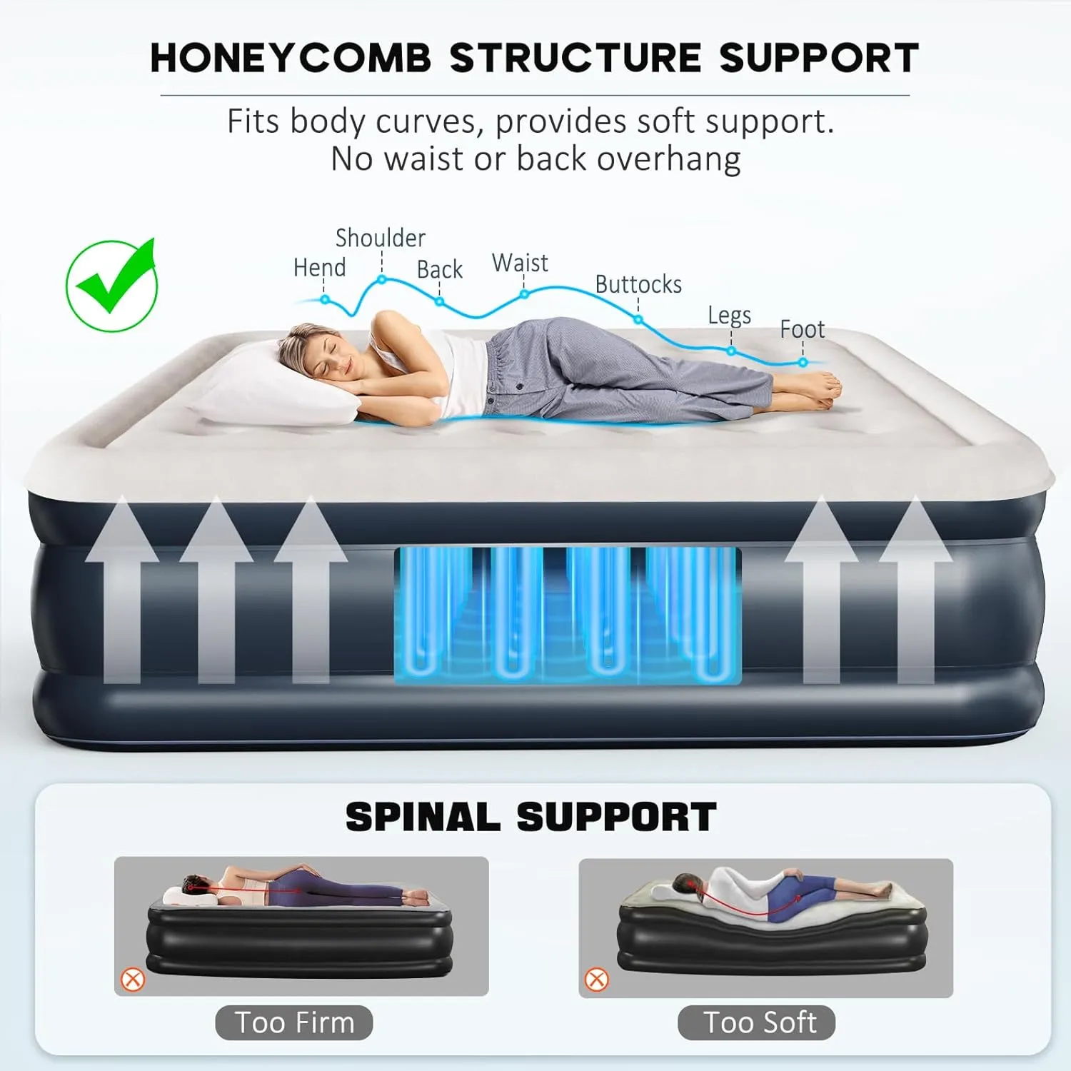 nalone Air Mattress Queen with Built in Pump, 18'' Raise Luxury Inflatable Mattress, 2025 Upgraded Fast Blow Up Mattress with Carry Bag, Portable Air Bed for Home, Travel & Camping, 690lbs Max