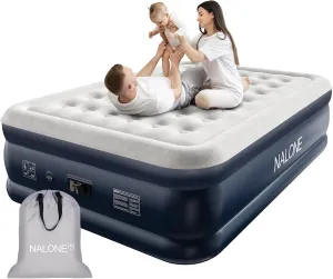 nalone Air Mattress Queen with Built in Pump, 18'' Raise Luxury Inflatable Mattress, 2025 Upgraded Fast Blow Up Mattress with Carry Bag, Portable Air Bed for Home, Travel & Camping, 690lbs Max