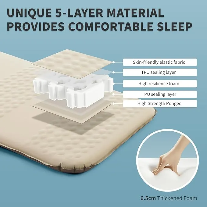 Naturehike 2.56’’ Thick Self-Inflating Sleeping Pad with Lighter Foam, Inflatable Queen Size Mattress for Camping, Outdoors, Car, Home, ISPO Award Winning Processes
