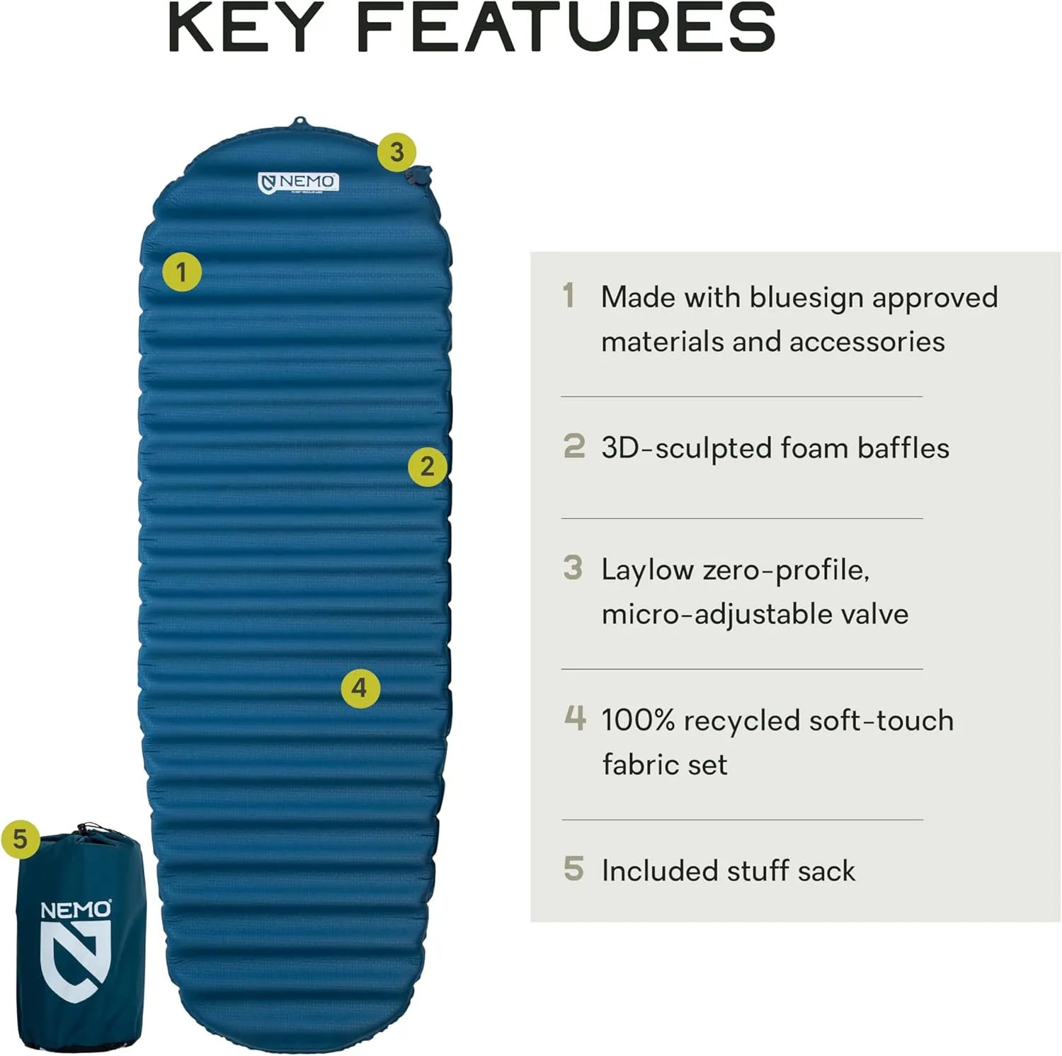 NEMO Equipment Flyer Self-Inflating Bluesign Sleeping Pad - Regular Wide - Abyss