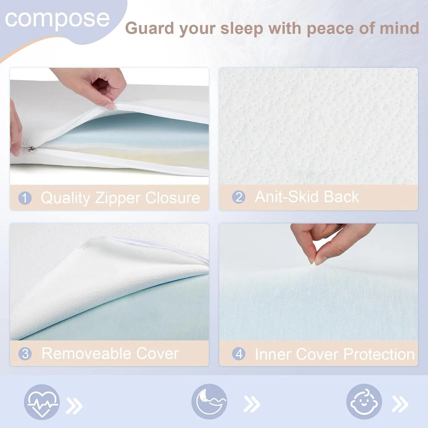 NeoBorn Baby Bassinet Mattress Pad, 33" x 19" Dual Sided Comfort Gel Memory Foam Mattress with Removable Breathable Soft Tencel Cover Fit for Jimglo/ANGELBLISS 3 in 1/BabyBond/Cowiewie Baby Bassinet