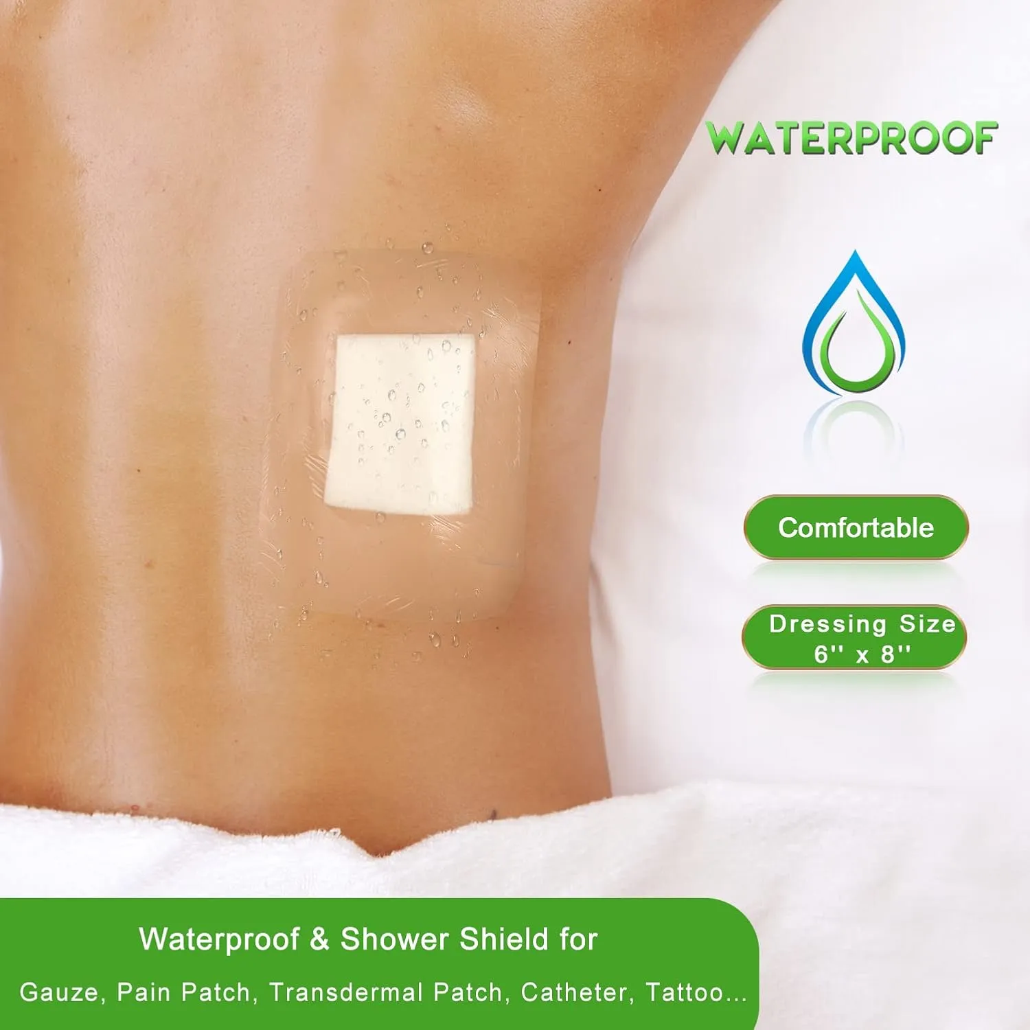 NeuHeils Transparent Film Dressing, Size 6''x8'', 20 Packs, Tattoo Aftercare Bandages, Large Waterproof Wound Cover Patch, Post Surgical Shower Shiled, IV Shield, PICC Catheter Shower Cover