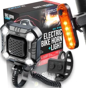 [New 2025] ZIREN 120-140dB High-Traffic Bike Horn & LED Light - Loudest Electric Horn w/Control Switch Rechargeable IPX4 Waterproof