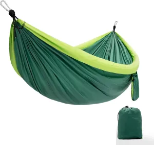 Nflatable Camping Hammock, Lightweight Double & Single Nylon Parachute Hammock, with TPU Inflatable Tube, for Backpacking, Travel, Beach (Green)