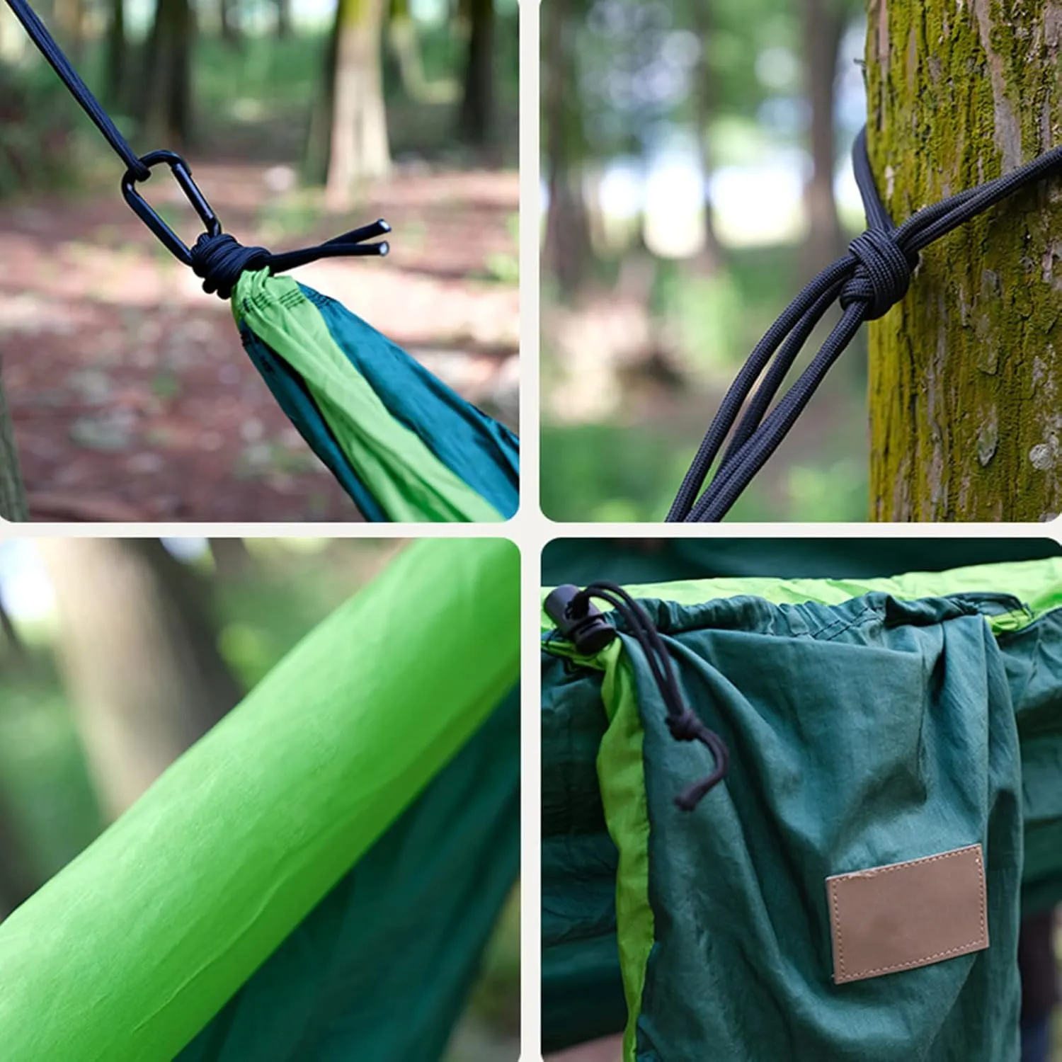 Nflatable Camping Hammock, Lightweight Double & Single Nylon Parachute Hammock, with TPU Inflatable Tube, for Backpacking, Travel, Beach (Green)