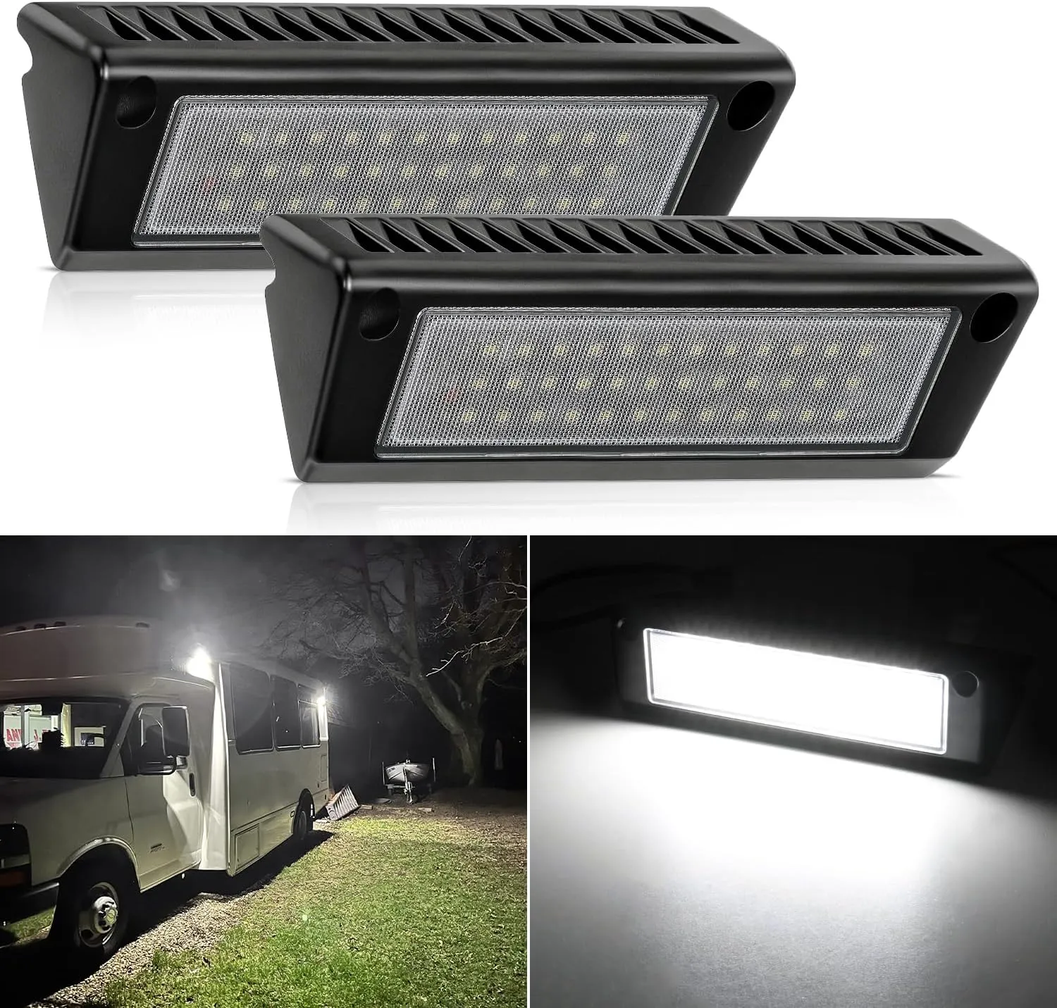Nilight RV Exterior Light 2PCS 9 Inch Porch Lights Flood Beam 12V 24V LED Scene Cargo Lighting Black Aluminum Housing for RVs Trailers Travel Campers 5th Wheels Motorhome SUV Truck