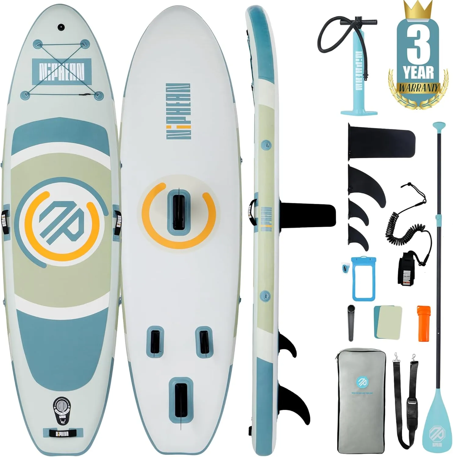 Niphean Inflatable Stand up Paddle Board with StabilTrac Fin, 400LBS Capacity & Wide EVA Inflatable Paddle Boards for Adults & Youth, Lightweight SUP Board for Yoga & Fitness with Easy-Carry Strap