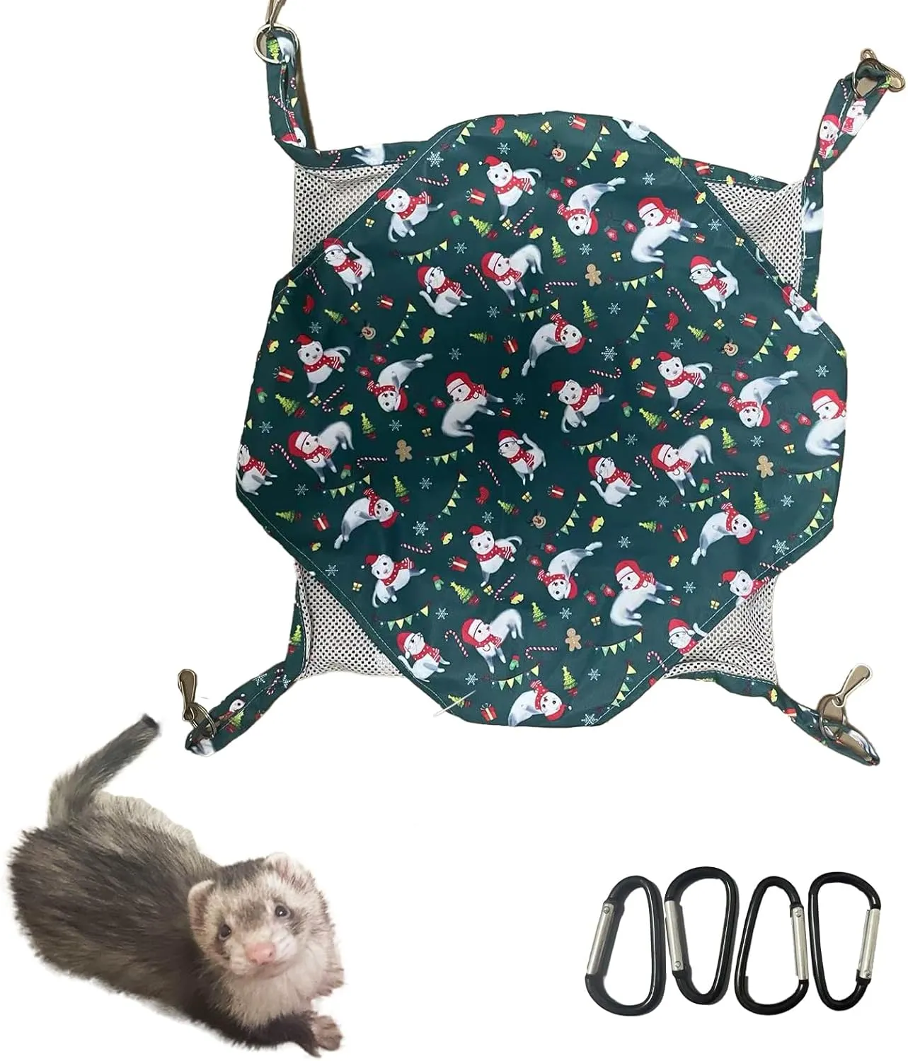 Non-Sticky Breathable Mesh Double Layer Hammock for Ferret, 42cm x 42cm Green Sleep Hanging Bed Cage Accessories in Summer, A Wonderful Handmade Gift for Ferret