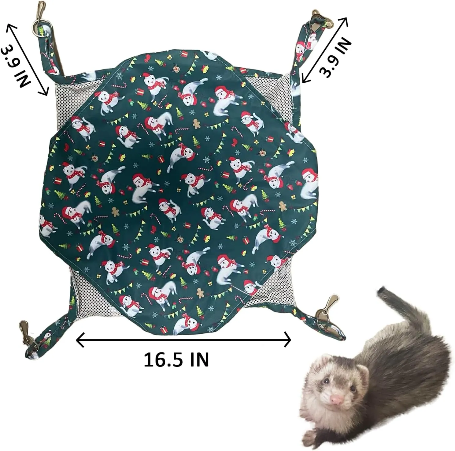 Non-Sticky Breathable Mesh Double Layer Hammock for Ferret, 42cm x 42cm Green Sleep Hanging Bed Cage Accessories in Summer, A Wonderful Handmade Gift for Ferret
