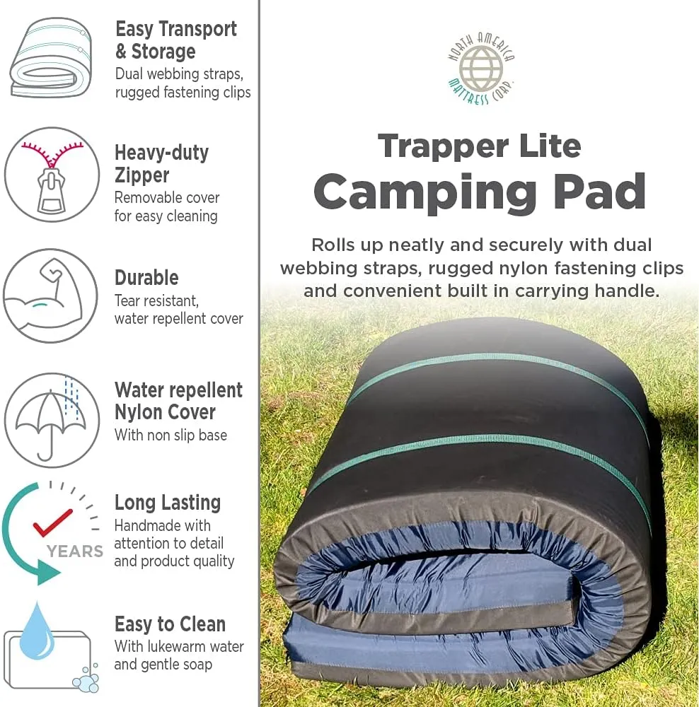 North American Mattress Trapper Lite Bed 4" Sports Camping Foam Sleep Pad with Nylon Cover