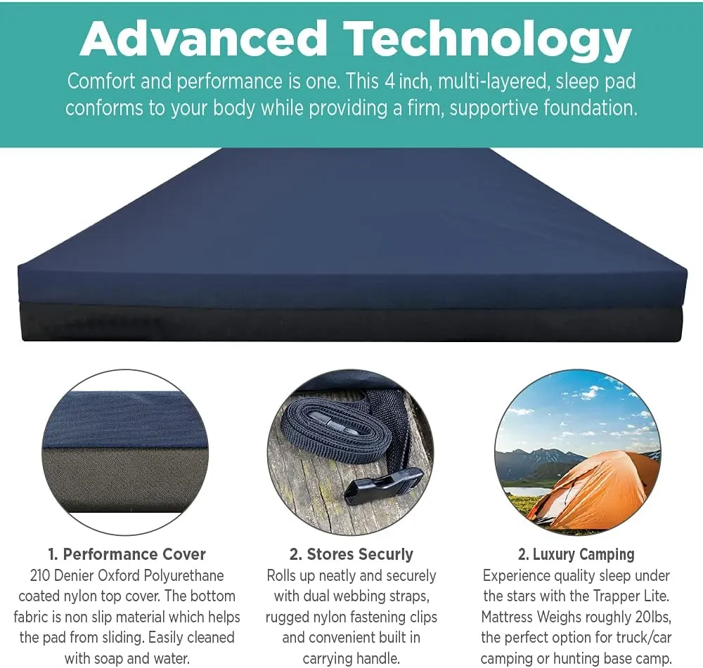 North American Mattress Trapper Lite Bed 4" Sports Camping Foam Sleep Pad with Nylon Cover