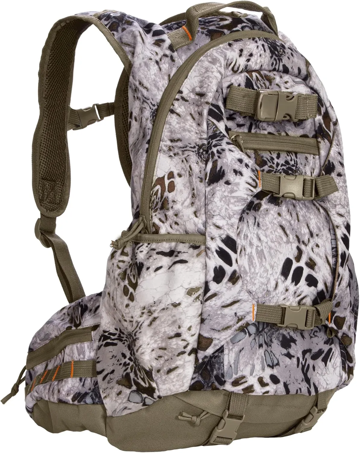 North Mountain Gear Snow Camo Hunting Backpack Waterproof Bow and Rifle Compatible Hunting Bag (Prym1 Tundra White)