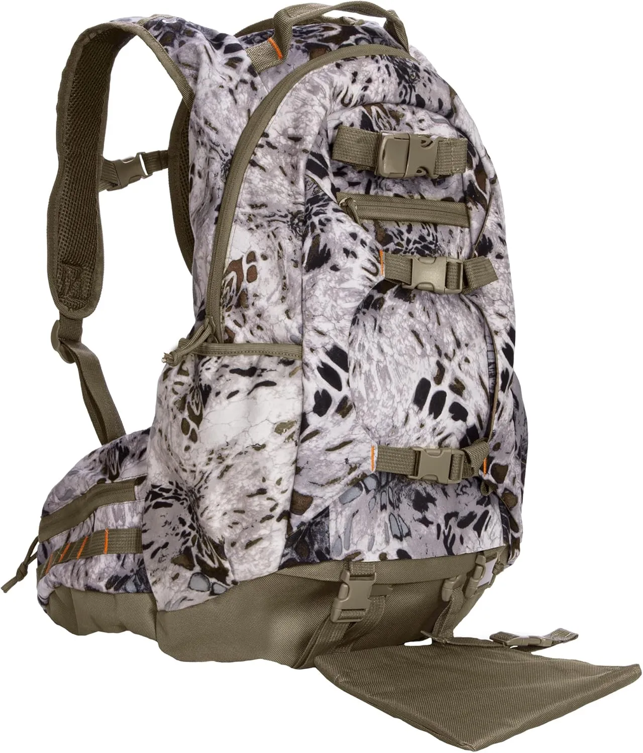 North Mountain Gear Snow Camo Hunting Backpack Waterproof Bow and Rifle Compatible Hunting Bag (Prym1 Tundra White)