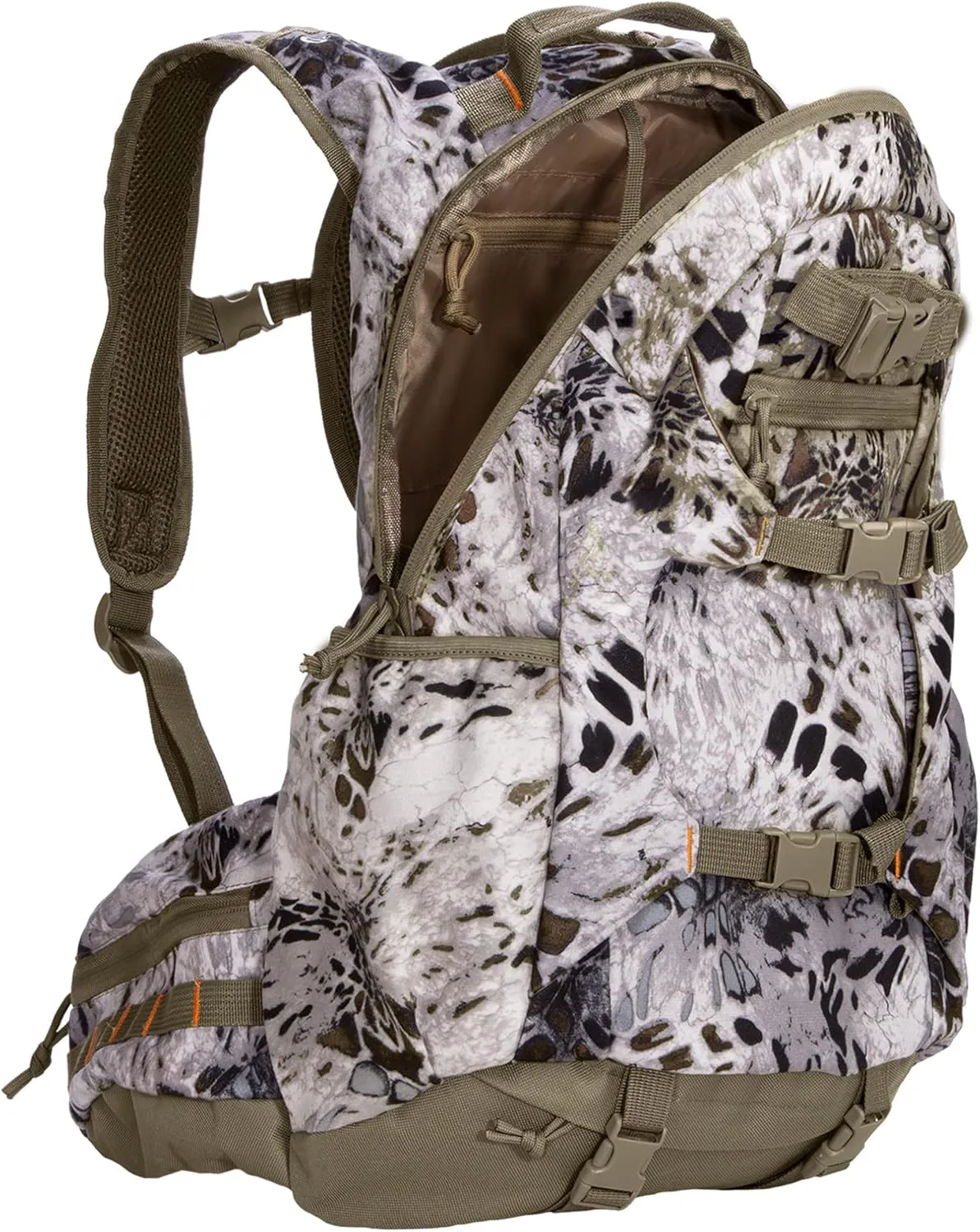 North Mountain Gear Snow Camo Hunting Backpack Waterproof Bow and Rifle Compatible Hunting Bag (Prym1 Tundra White)