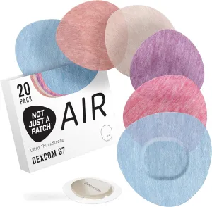 Not Just A Patch Air Dexcom G7 Adhesive Patches (20 Pack) – Waterproof CGM Overpatches – Strong, Thin, Lightweight Sensor Covers – 10-14 Day Adhesion Glucose Durable Sensor Patches – Multicolor