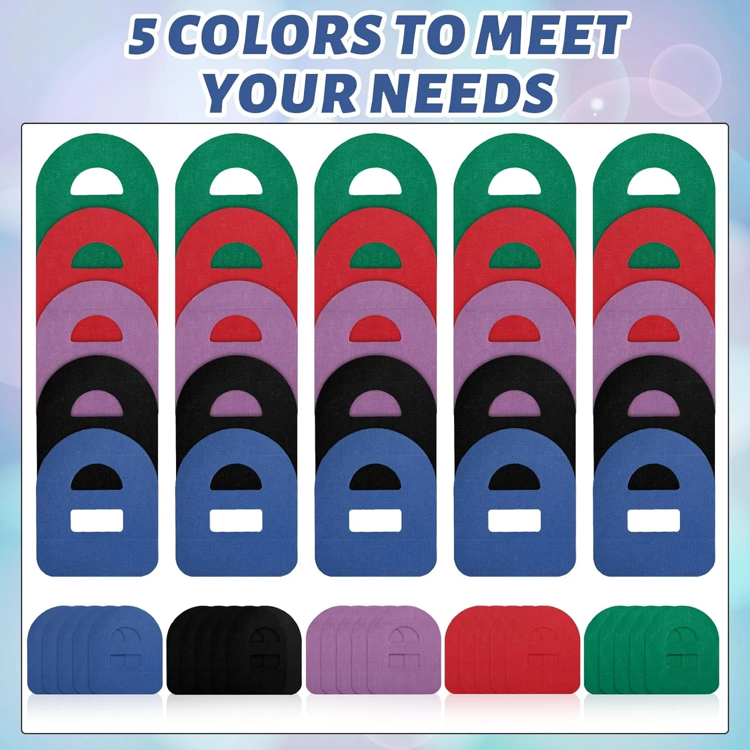 Nuanchu 50 Pieces Adhesive Patches Compatible with Omnipod 5 Shower Waterproof Pre-Cut Adhesive Overpatches with Strap Sweatproof Tape Continuous Glucose Monitor Protection(Deep Colorful)