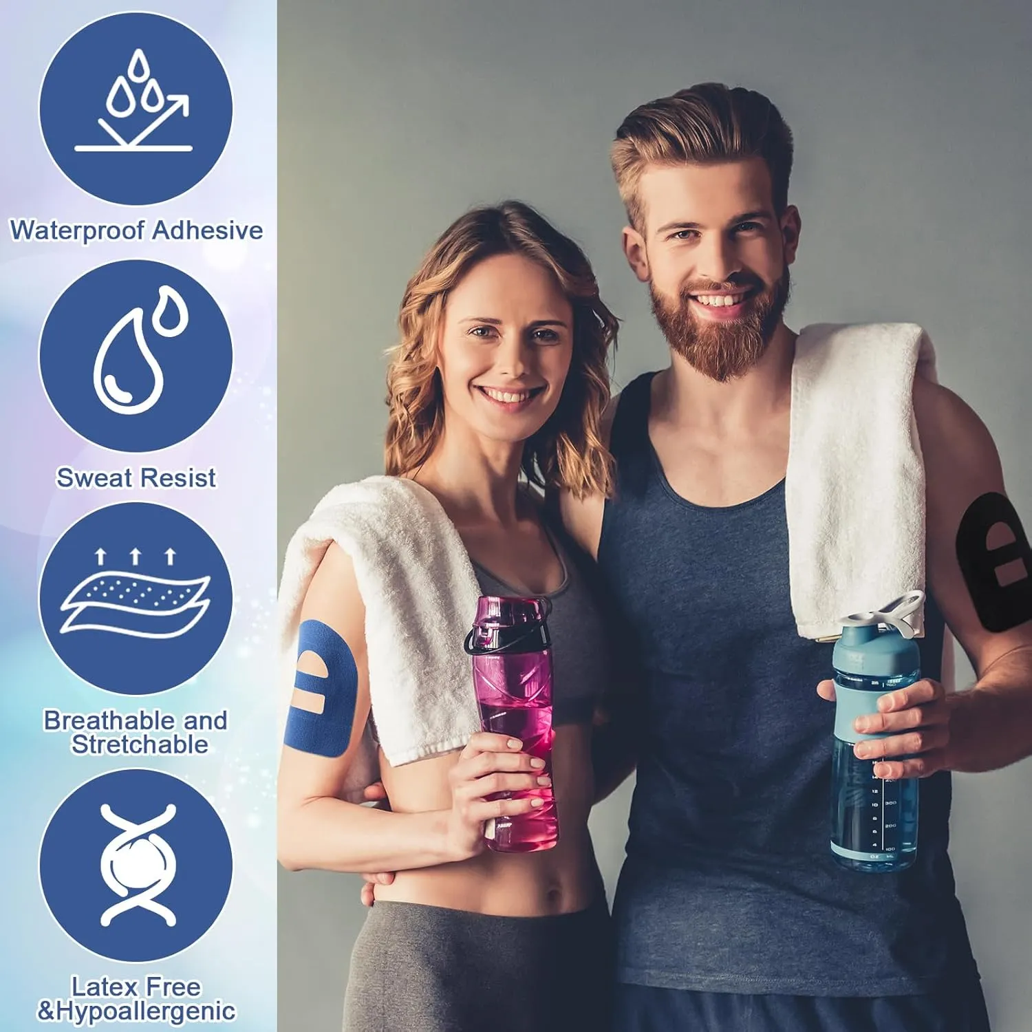 Nuanchu 50 Pieces Adhesive Patches Compatible with Omnipod 5 Shower Waterproof Pre-Cut Adhesive Overpatches with Strap Sweatproof Tape Continuous Glucose Monitor Protection(Deep Colorful)