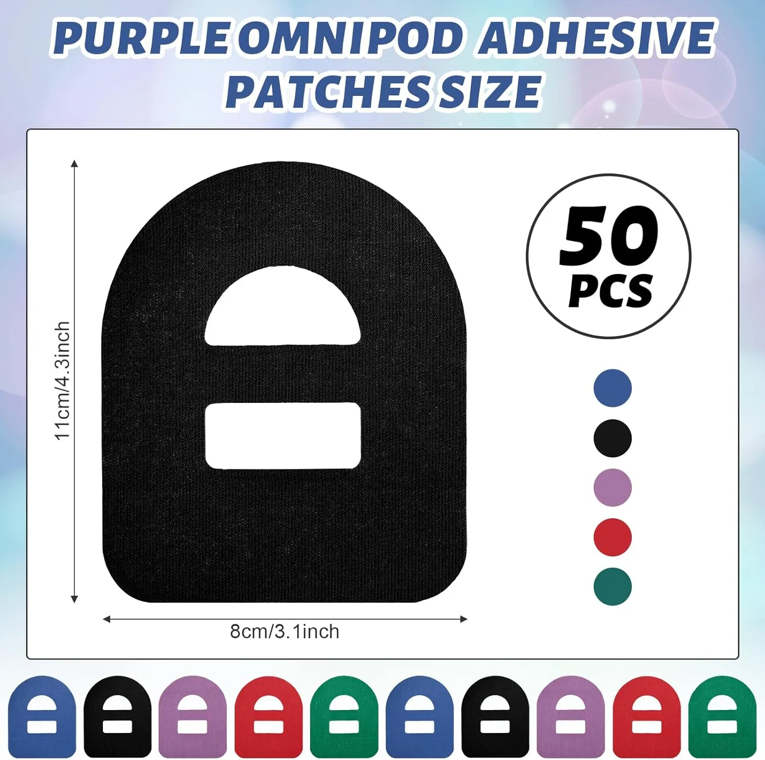 Nuanchu 50 Pieces Adhesive Patches Compatible with Omnipod 5 Shower Waterproof Pre-Cut Adhesive Overpatches with Strap Sweatproof Tape Continuous Glucose Monitor Protection(Deep Colorful)