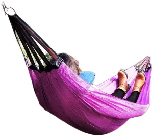 Nylon Ice Silk Camping Hammock,Cool Breathable Mesh Hammocks for OutdoorIndoor Patio Backyard for Backpacking Beach (Color : Purple, Size : with Tying Rope 2.2m)